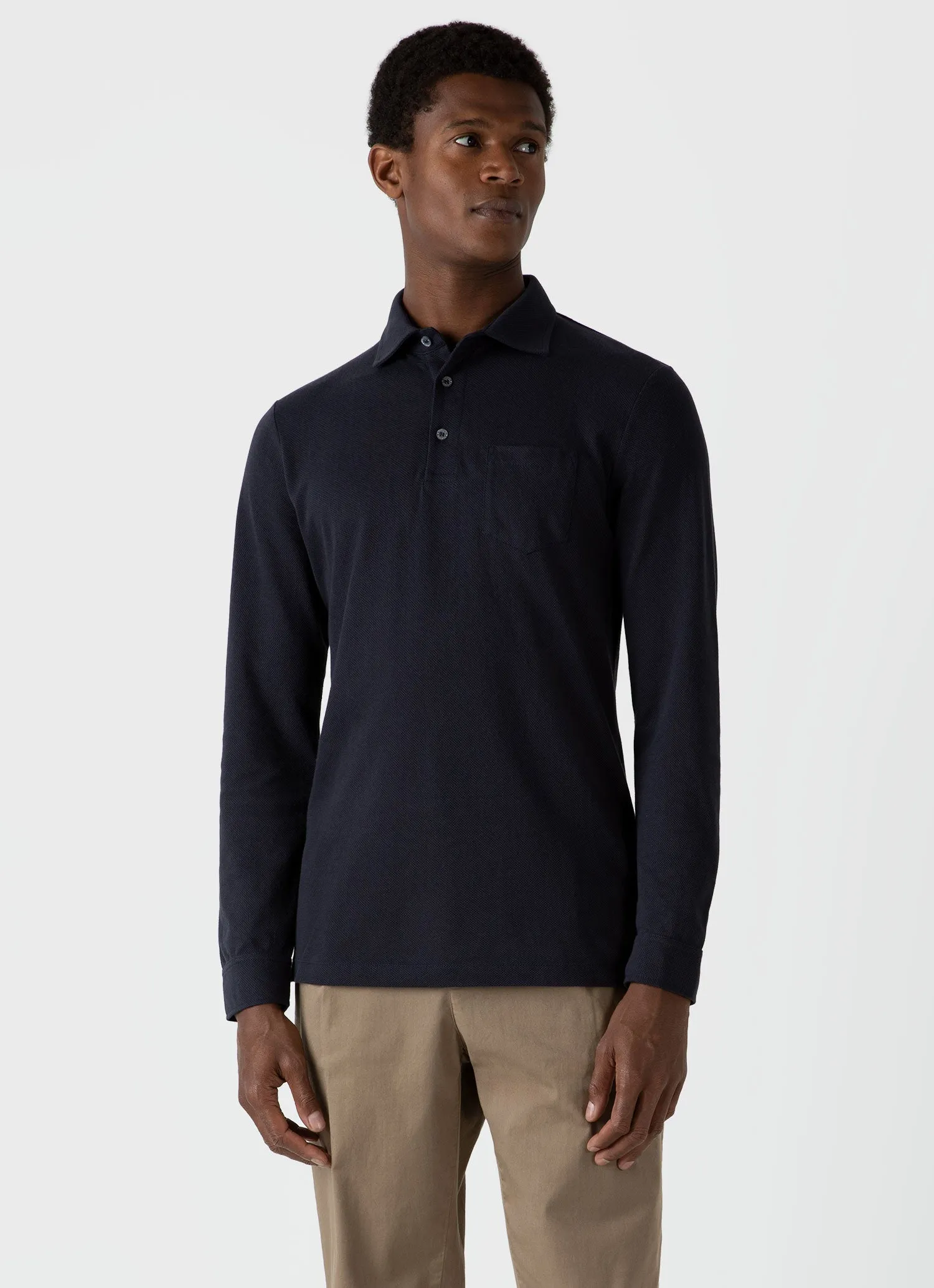 Men's WM Brown Long Sleeve Polo Shirt in Navy