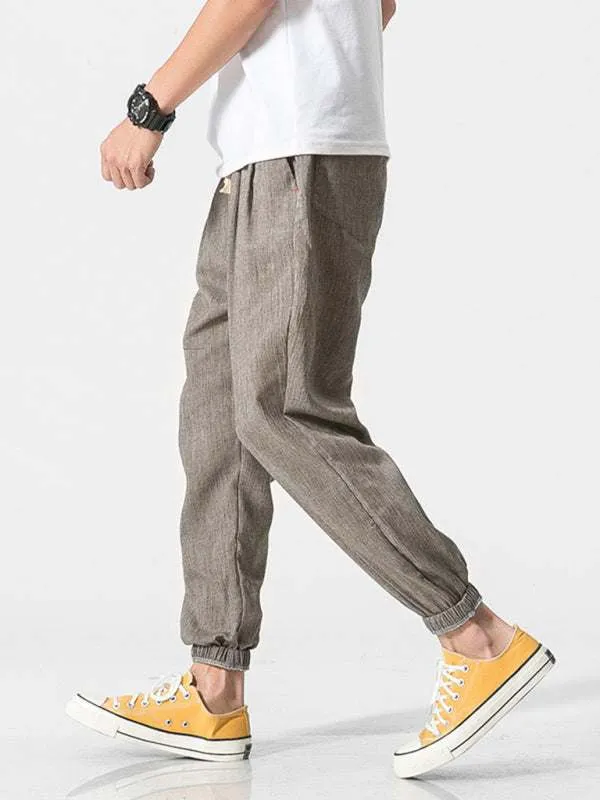 Men's woven cotton and linen casual harem trousers