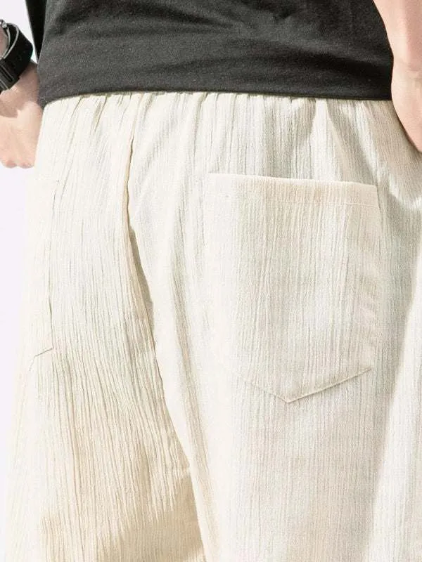 Men's woven cotton and linen casual harem trousers