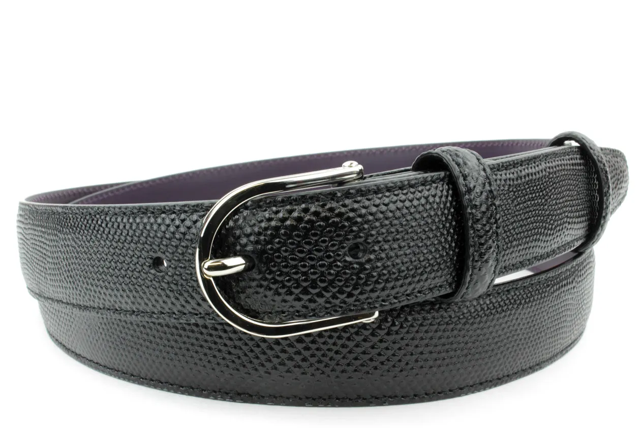 Narrow Black Carung Texture Slice Prong Belt