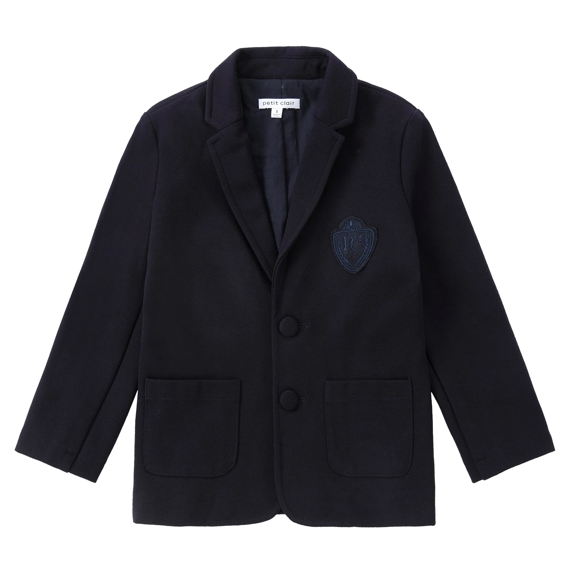 Navy Stretch Blazer with Emblem