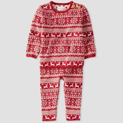 New - Little Planet by Carter’s Organic Baby 2pc Fairisle Top and Bottom Set - White/Red 3M