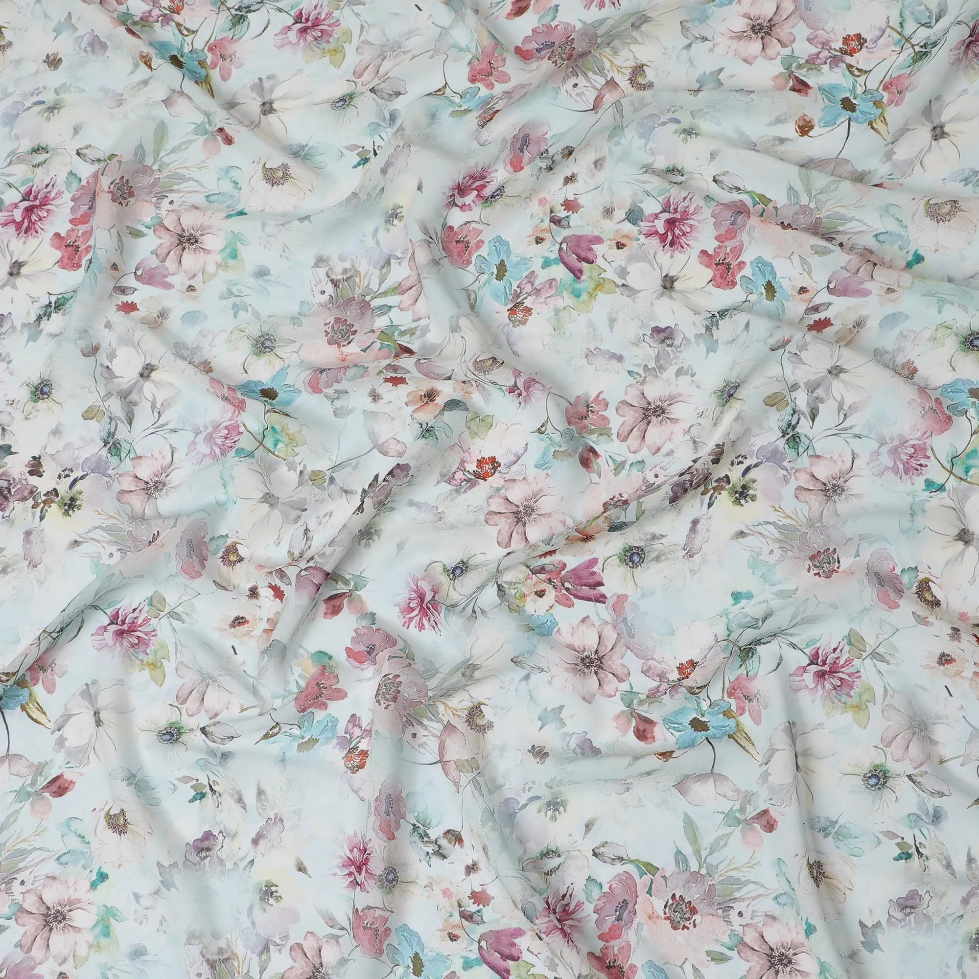 Pastel Floral Print Synthetic Georgette Fabric-D17519