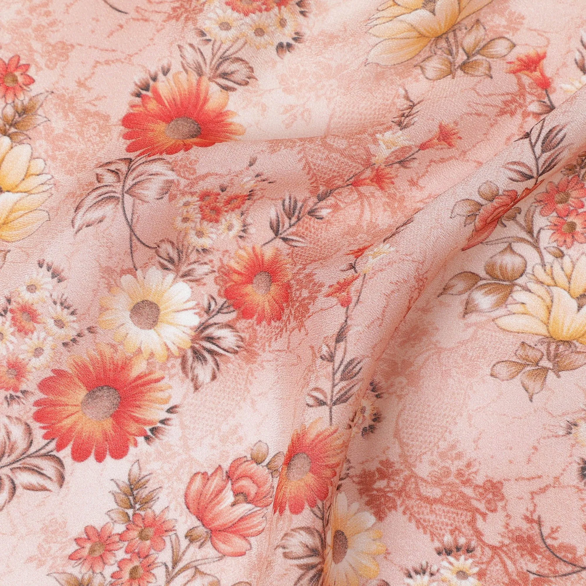 Peach Garden Synthetic Georgette Fabric-D17522