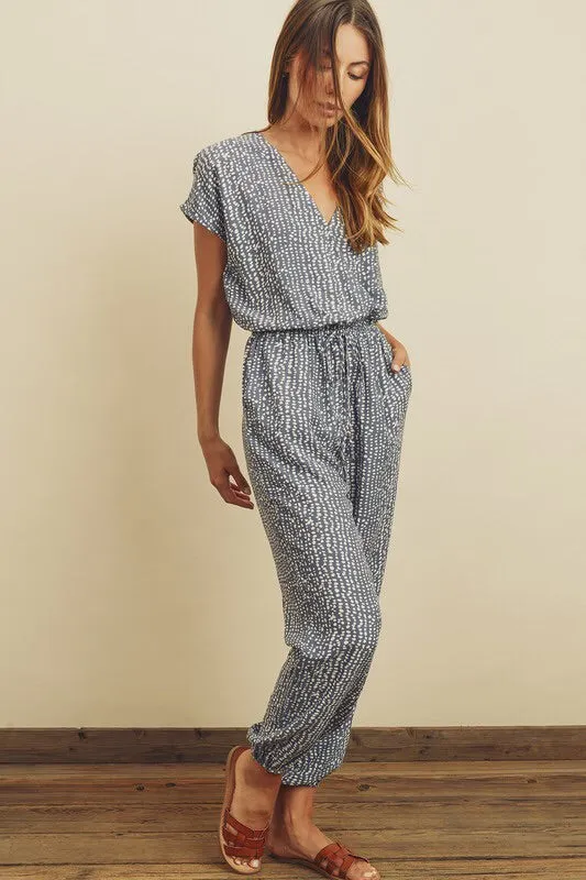 Pebble Print Surplice Jumpsuit