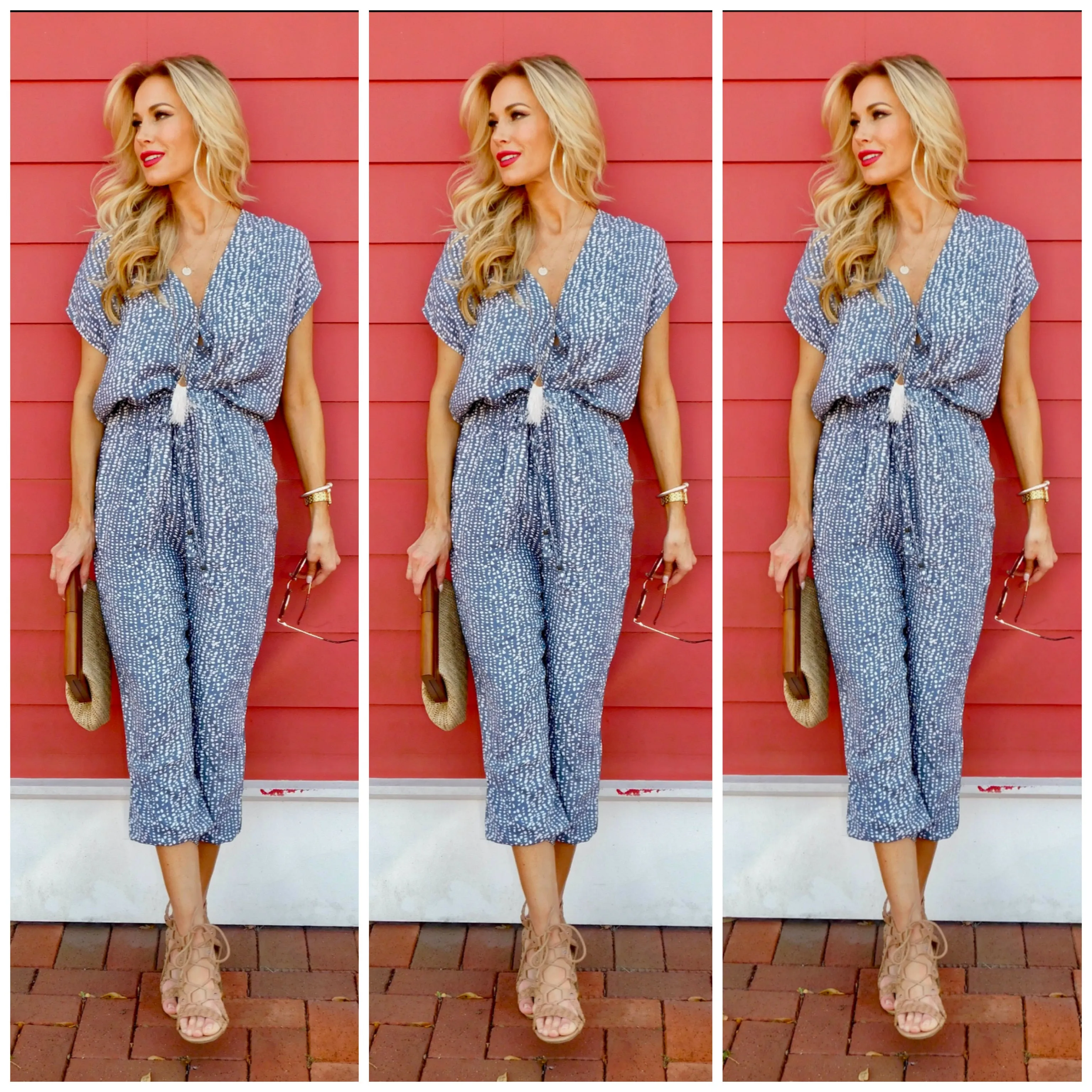 Pebble Print Surplice Jumpsuit