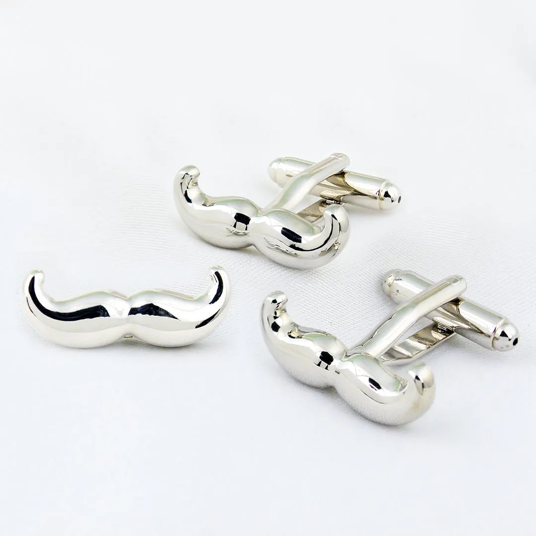 Peluche Manly Moustache Cufflink and lapel Pin Set