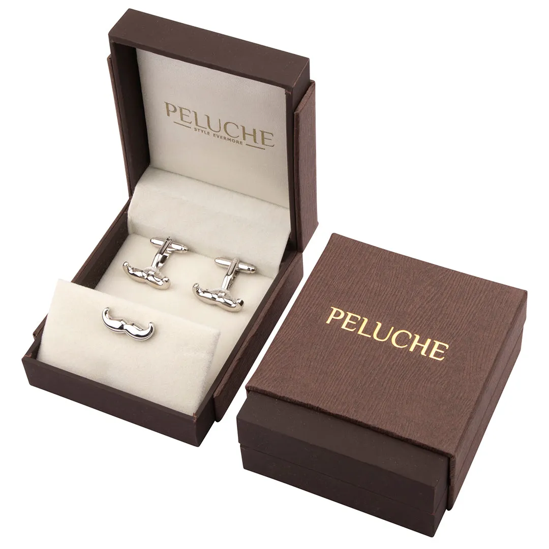 Peluche Manly Moustache Cufflink and lapel Pin Set