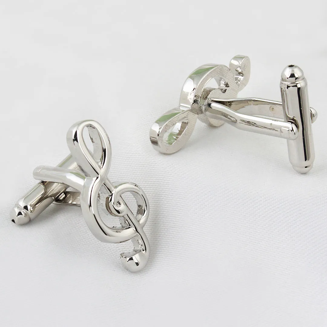 Peluche Silver Symbol of Musi Cufflink and Lapel Pin Set