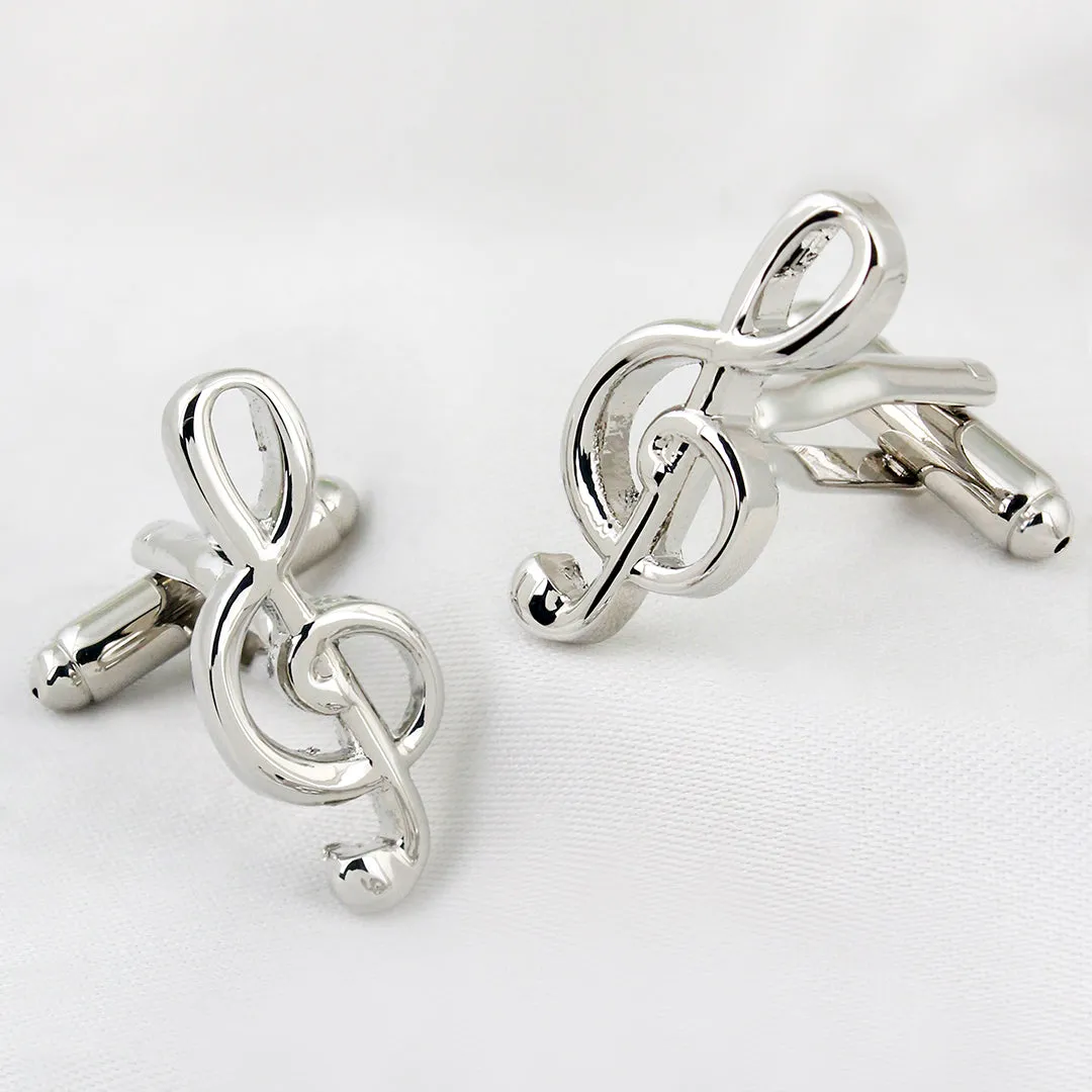 Peluche Silver Symbol of Musi Cufflink and Lapel Pin Set