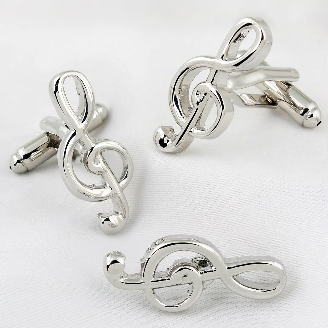 Peluche Silver Symbol of Musi Cufflink and Lapel Pin Set