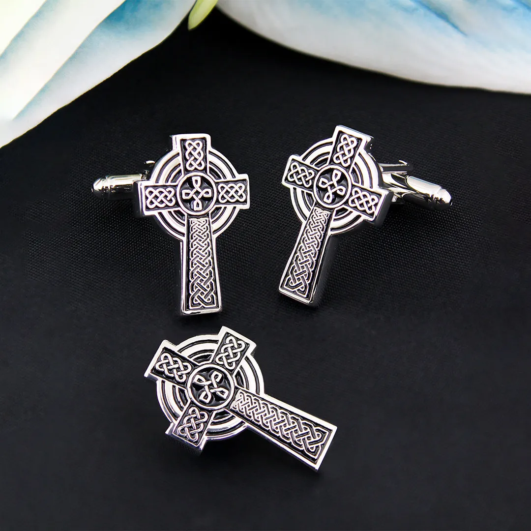 Peluche The Celtic cross Silver Cufflink & Lapel Pin