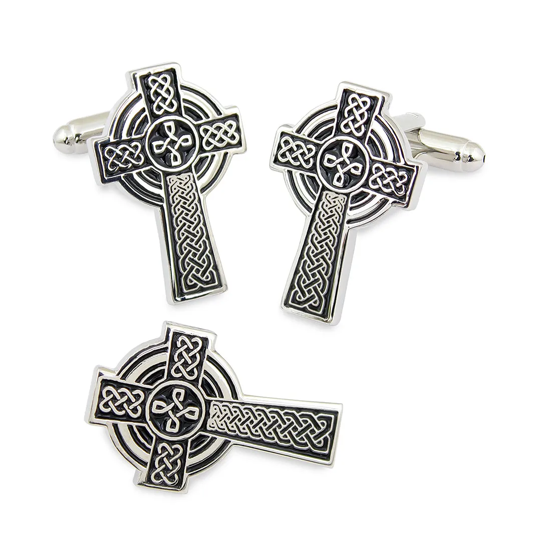 Peluche The Celtic cross Silver Cufflink & Lapel Pin