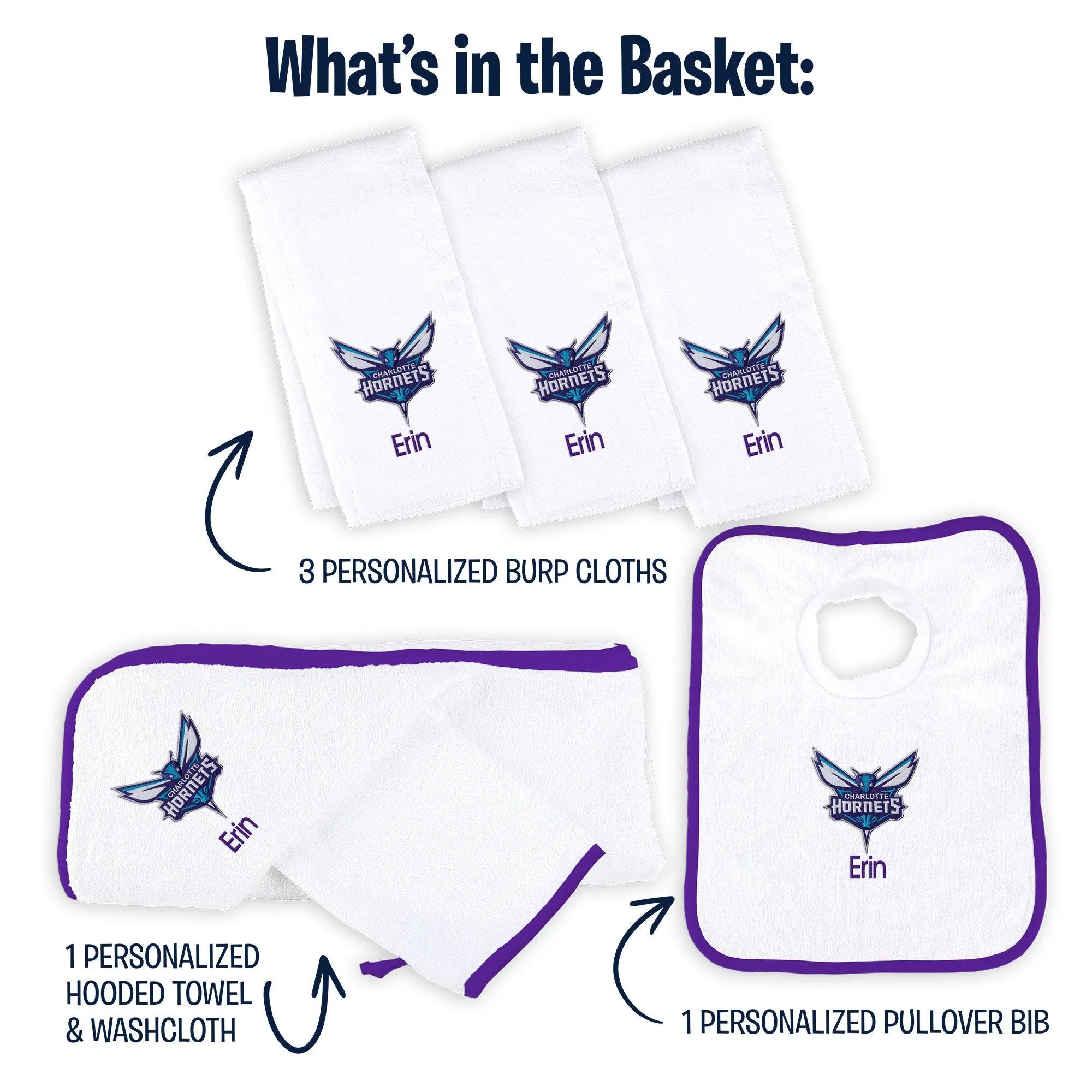 Personalized Charlotte Hornets Medium Basket - 6 Items