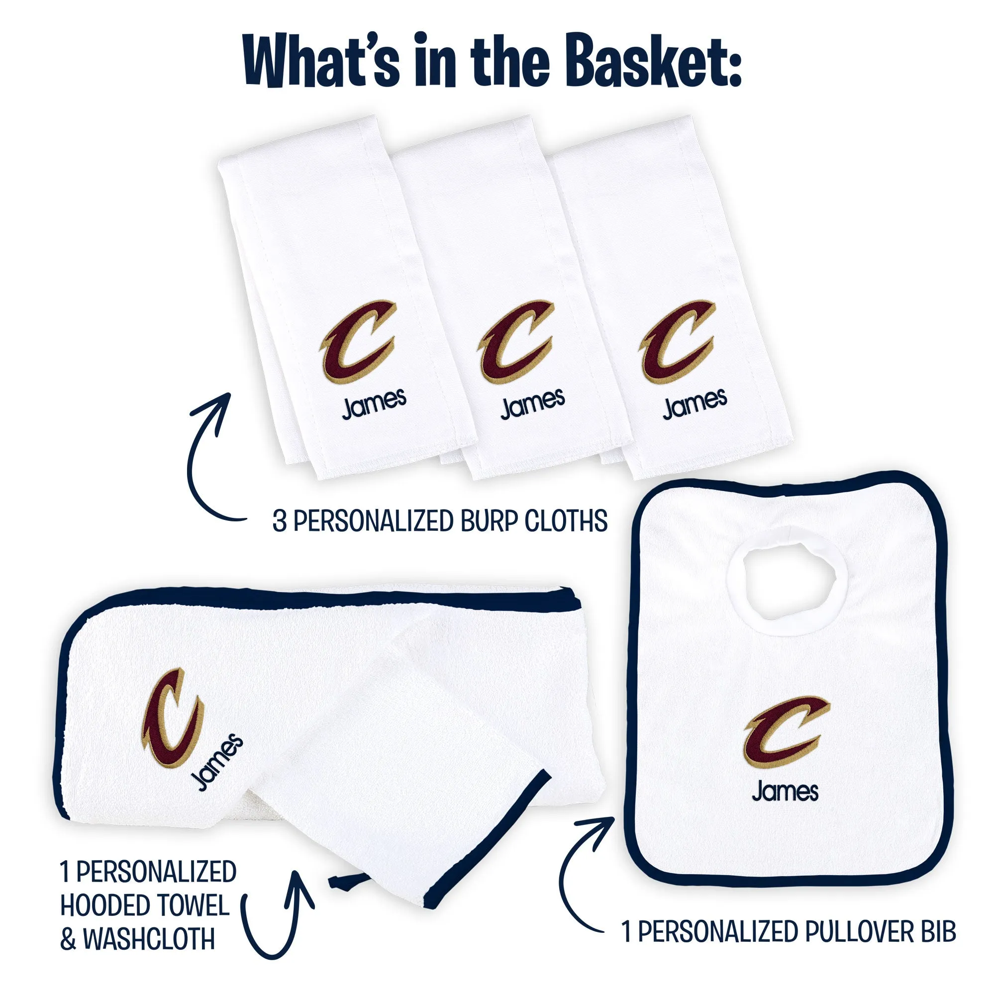 Personalized Cleveland Cavaliers Medium Basket - 6 Items