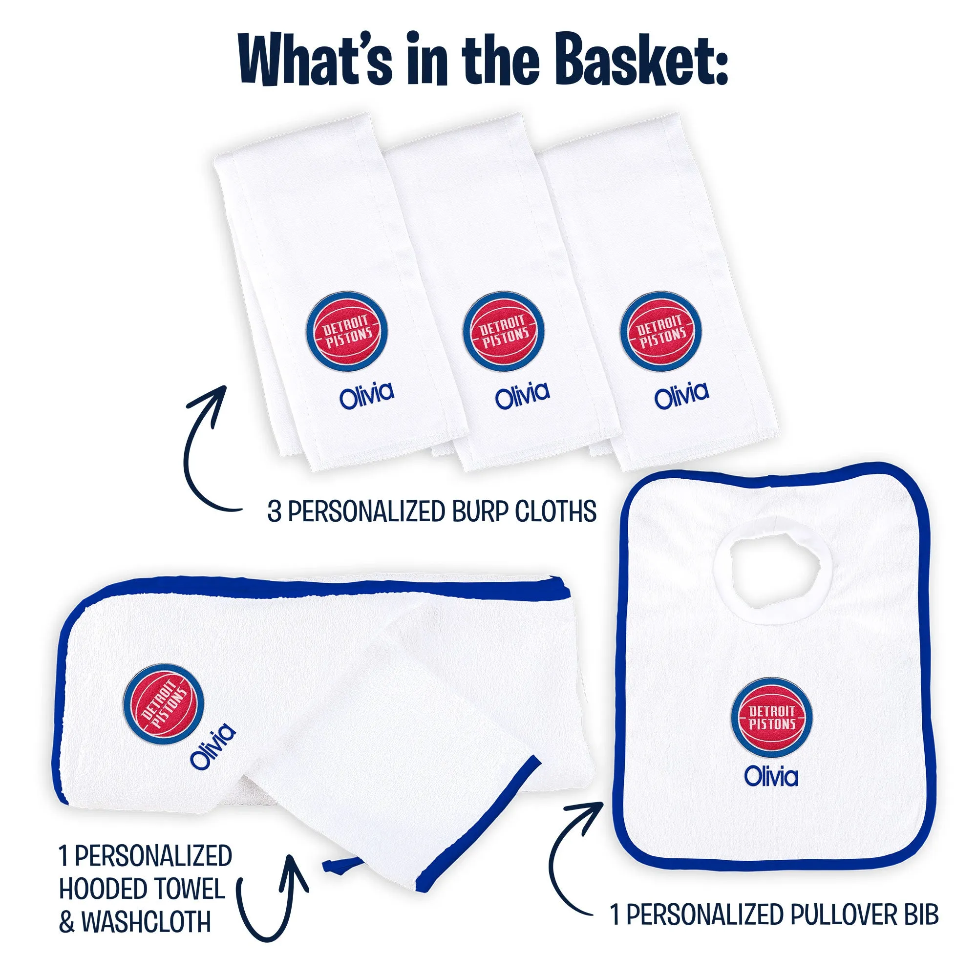 Personalized Detroit Pistons Medium Basket - 6 Items