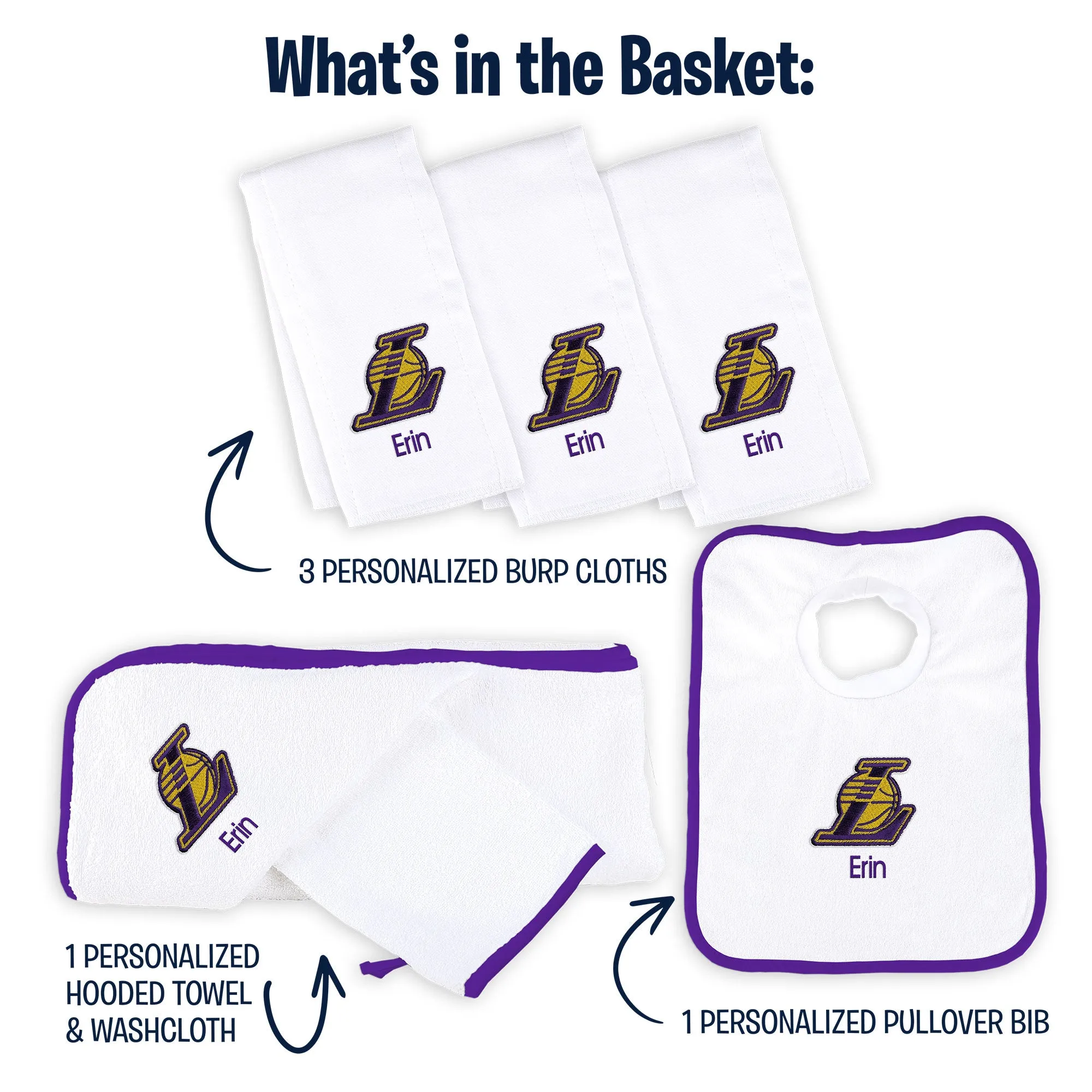 Personalized Los Angeles Lakers 'Slanted L' Medium Basket - 6 Items