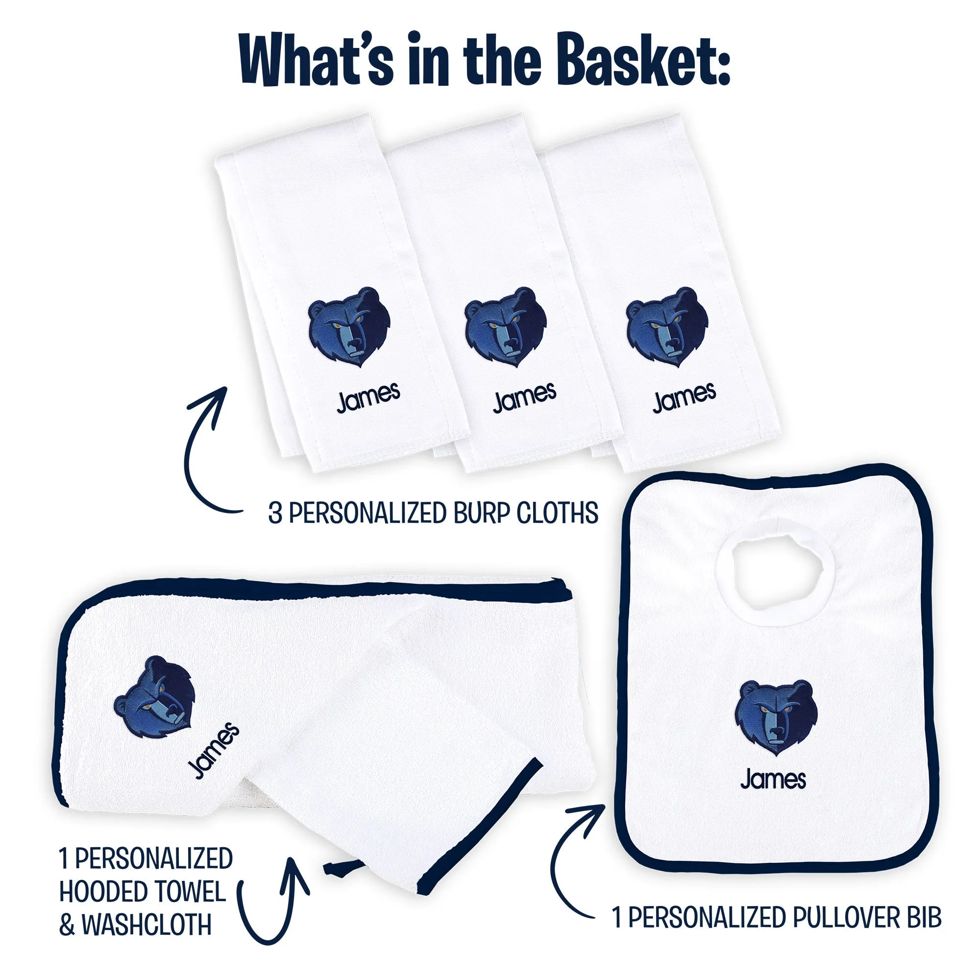 Personalized Memphis Grizzlies Medium Basket - 6 Items