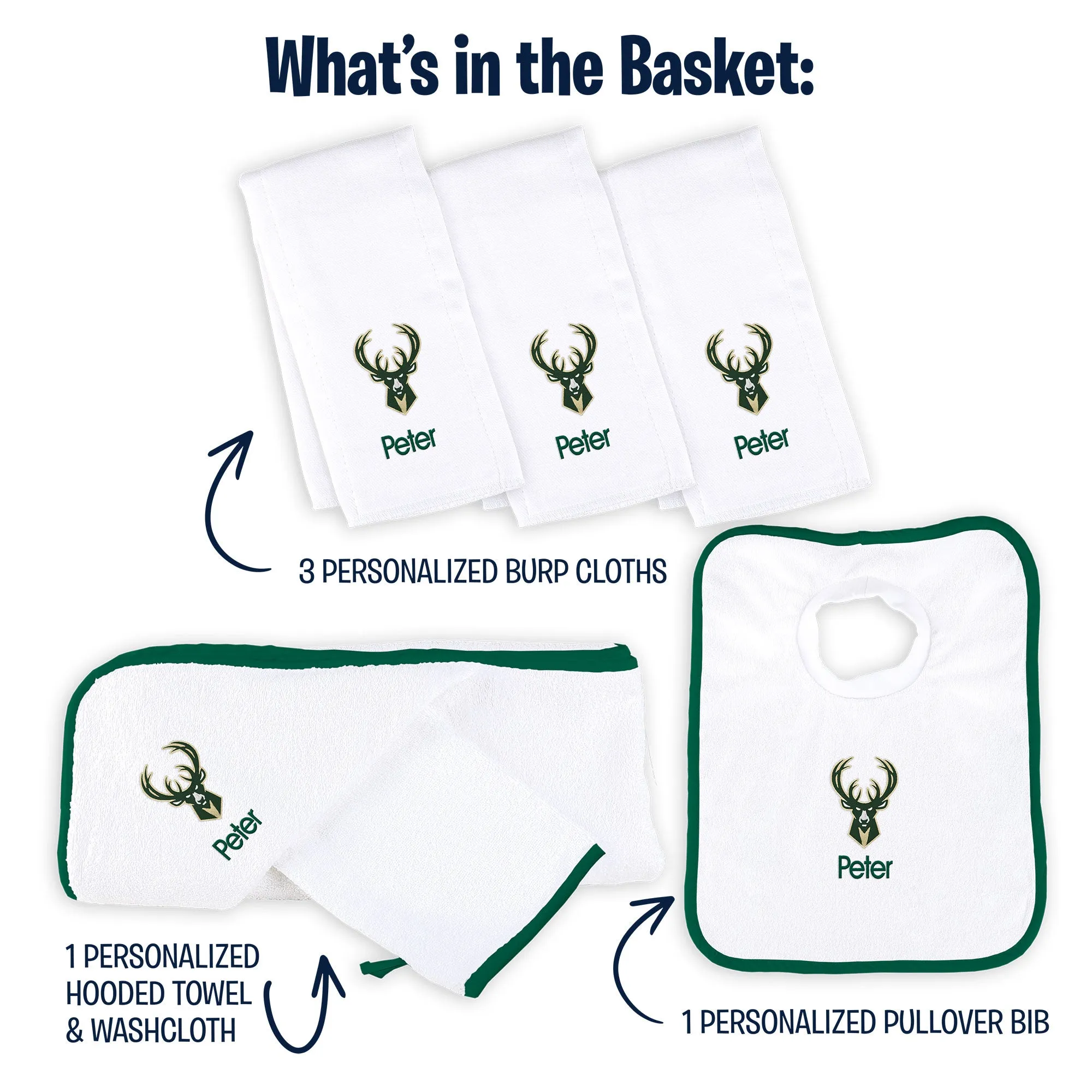 Personalized Milwaukee Bucks Medium Basket - 6 Items