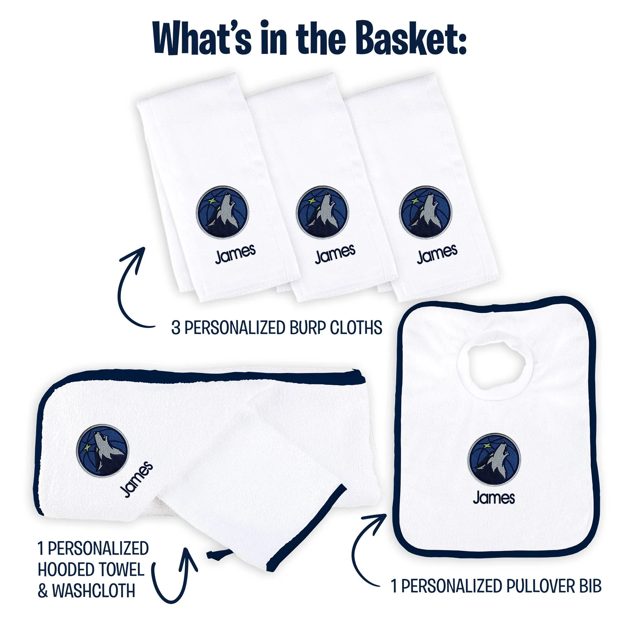 Personalized Minnesota Timberwolves Medium Basket - 6 Items