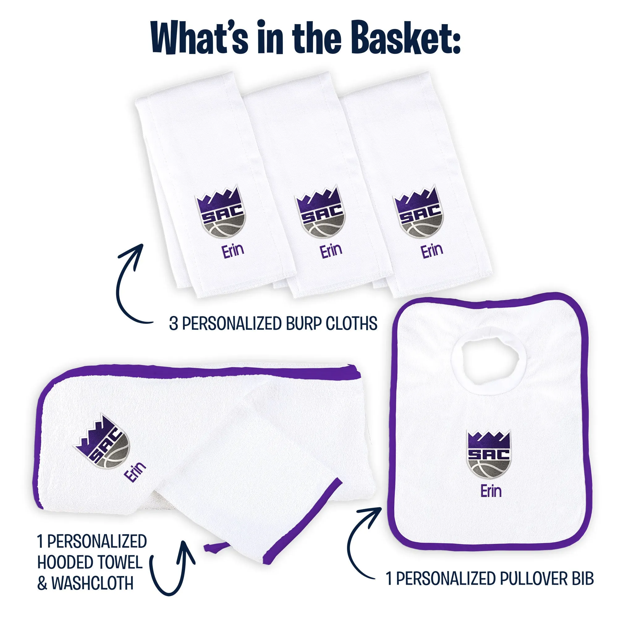 Personalized Sacramento Kings Medium Basket - 6 Items