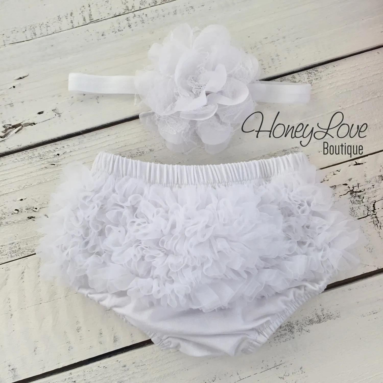 Pink and White heart leg warmers, white flower headband, ruffle bottom bloomer