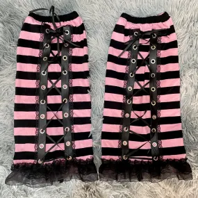 Pink punk ribbon leg warmers