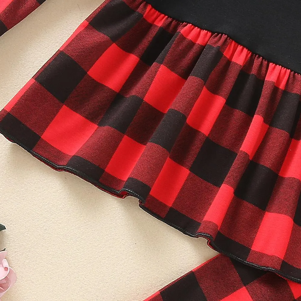 Plaid Top Flared Sleeves   Flared Plaid Pants Wholesale Girls Clothes