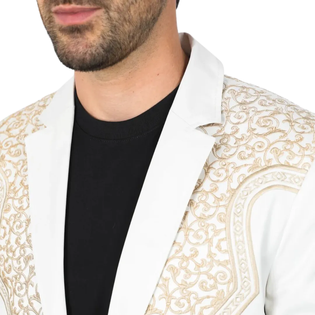 Platini Men's Embroidery Fashion Beige Blazer