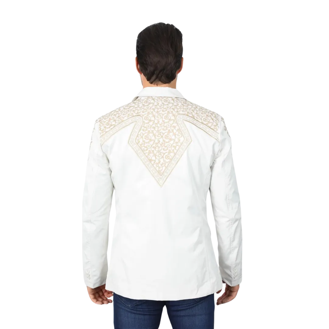 Platini Men's Embroidery Fashion Beige Blazer