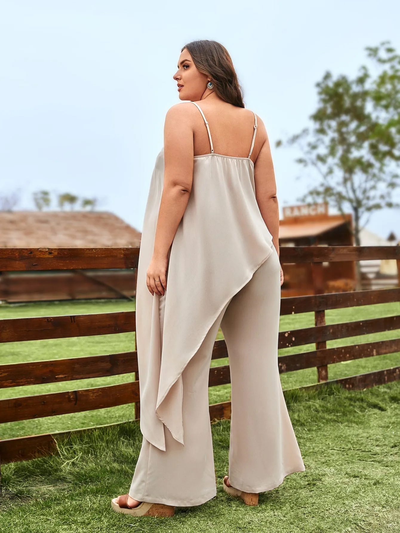 Plus Asymmetrical Hem Cami Top Wide Leg Pants