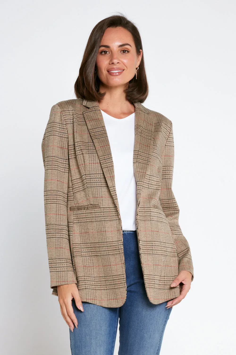 Portsea Stretch Blazer - Brown Check