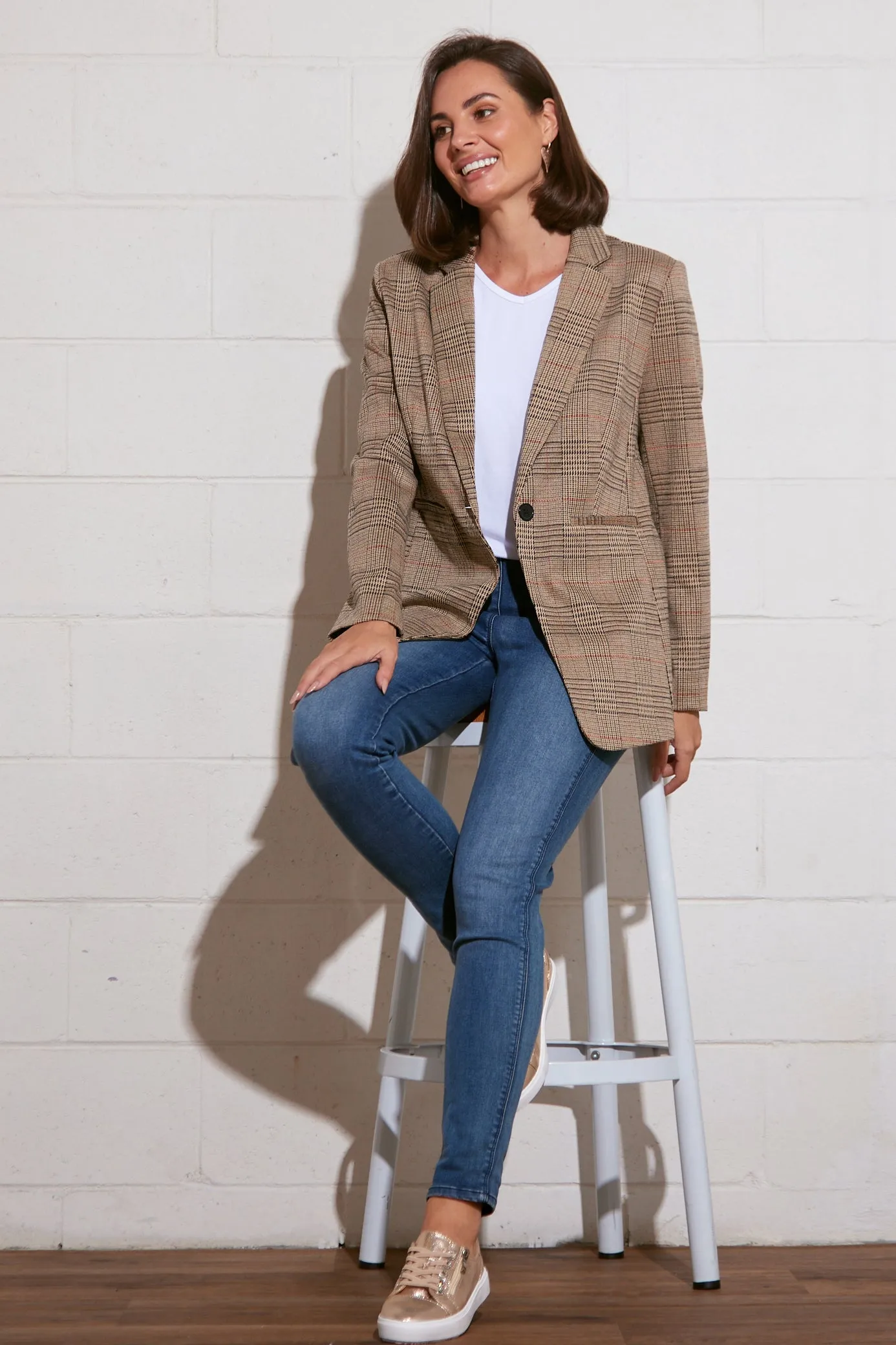 Portsea Stretch Blazer - Brown Check