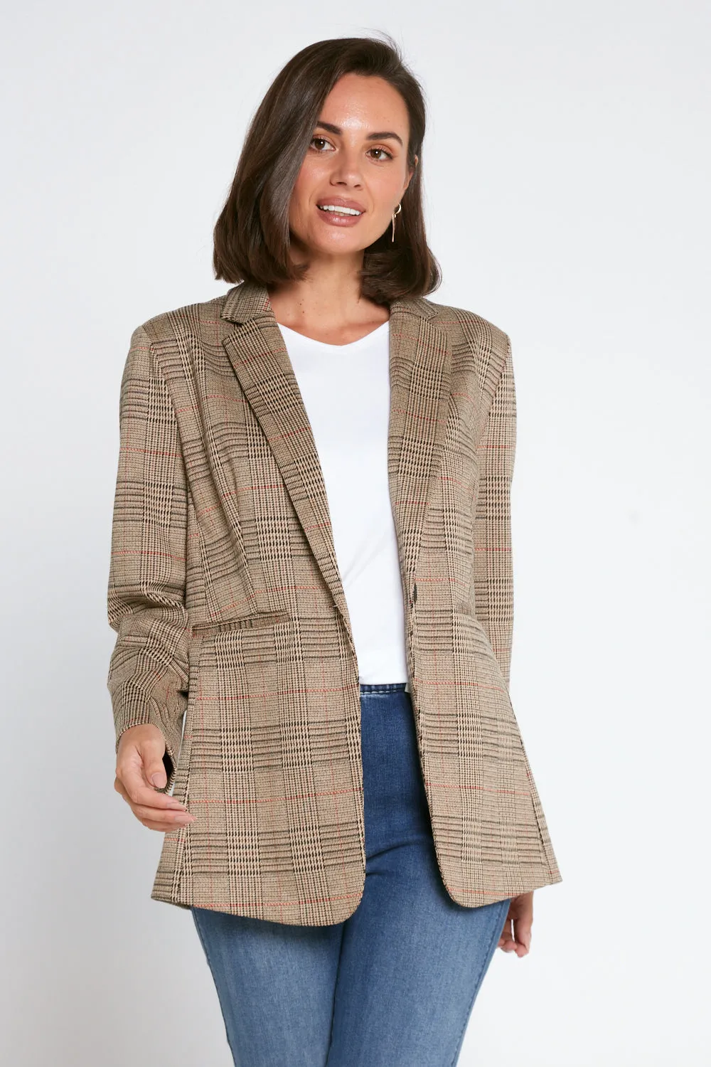 Portsea Stretch Blazer - Brown Check