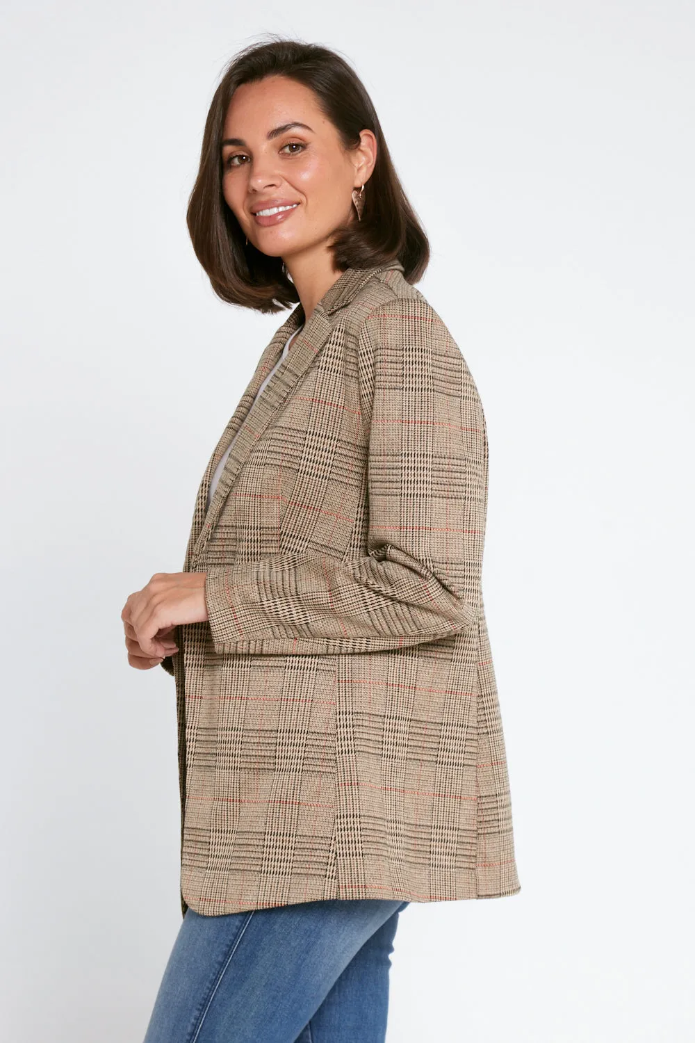 Portsea Stretch Blazer - Brown Check