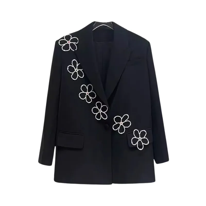 Pre Order: Retro Pearl Flower Embellished Blazer