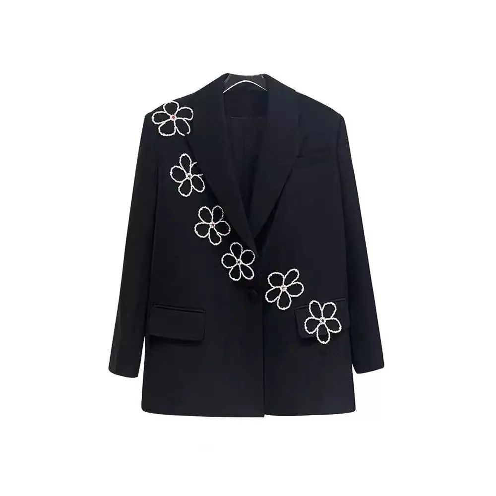 Pre Order: Retro Pearl Flower Embellished Blazer