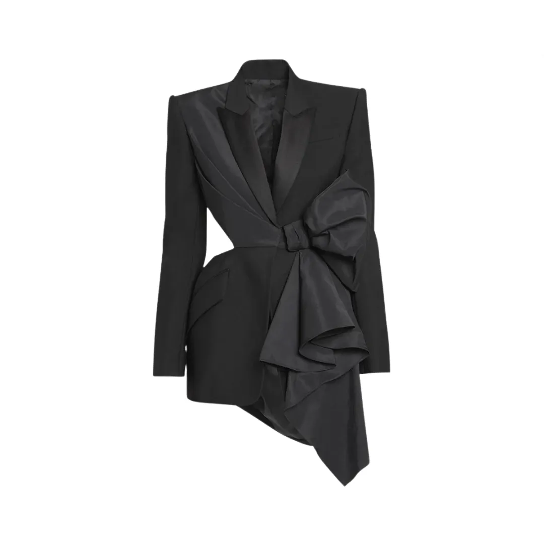 Pre Order:  V-Neck Waist Bow Cut Out Blazer