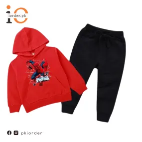 Red Spiderman Printed Kids Hoodie Set