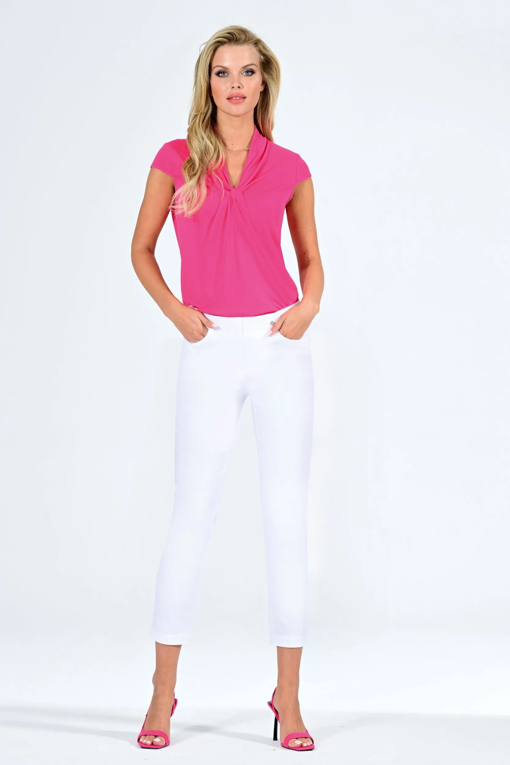 Robell V ~Neck Cap sleeve top in Pink or Navy 54458 Inka