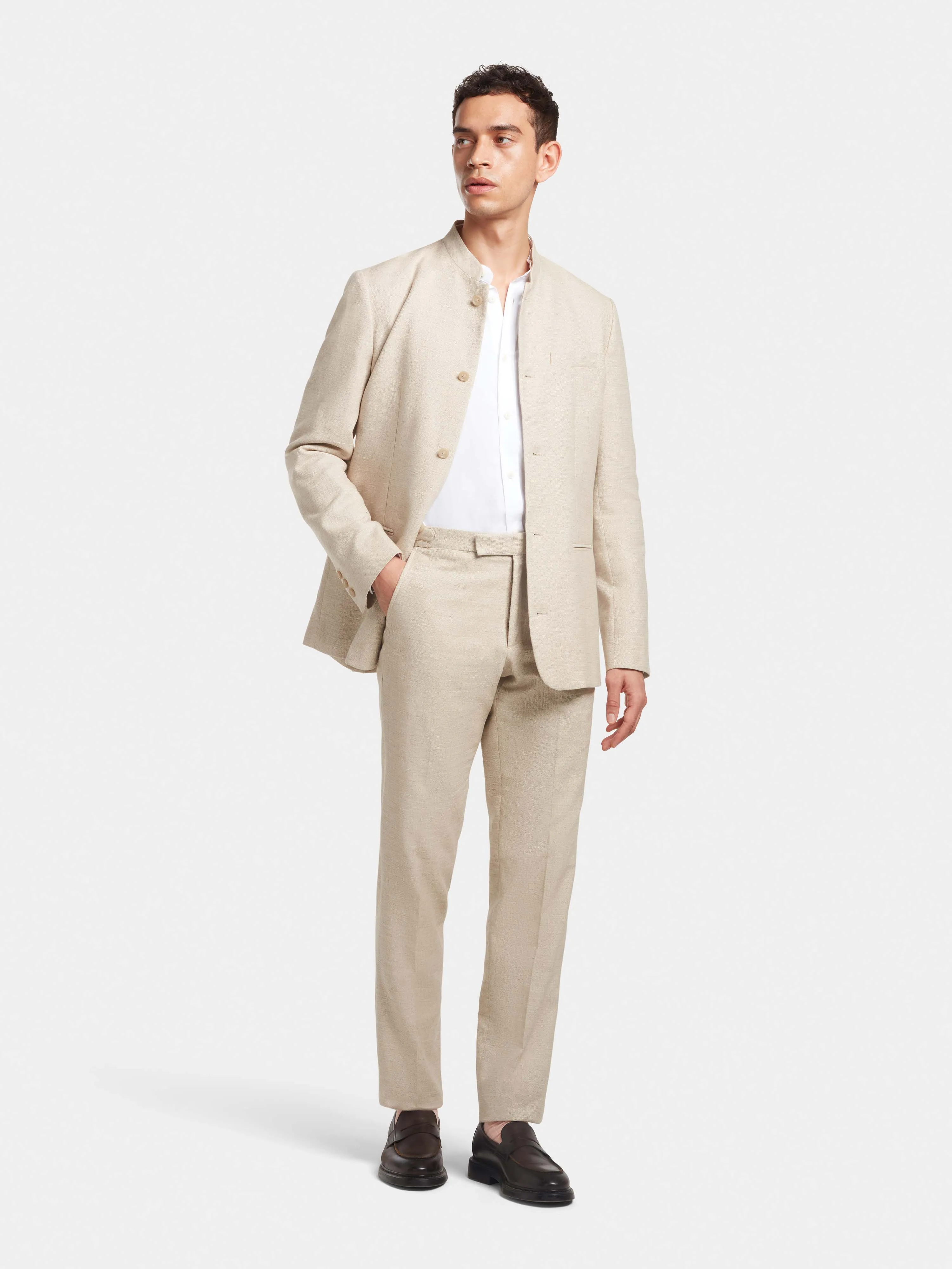 Sand Cotton Linen Formal Trousers