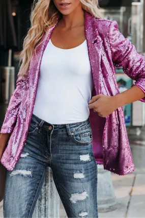 Sequins Solid Color Long Sleeve Blazer