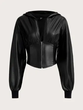 SHEIN ICON Drop Shoulder Zipper Hooded Y2k Crop Jacket