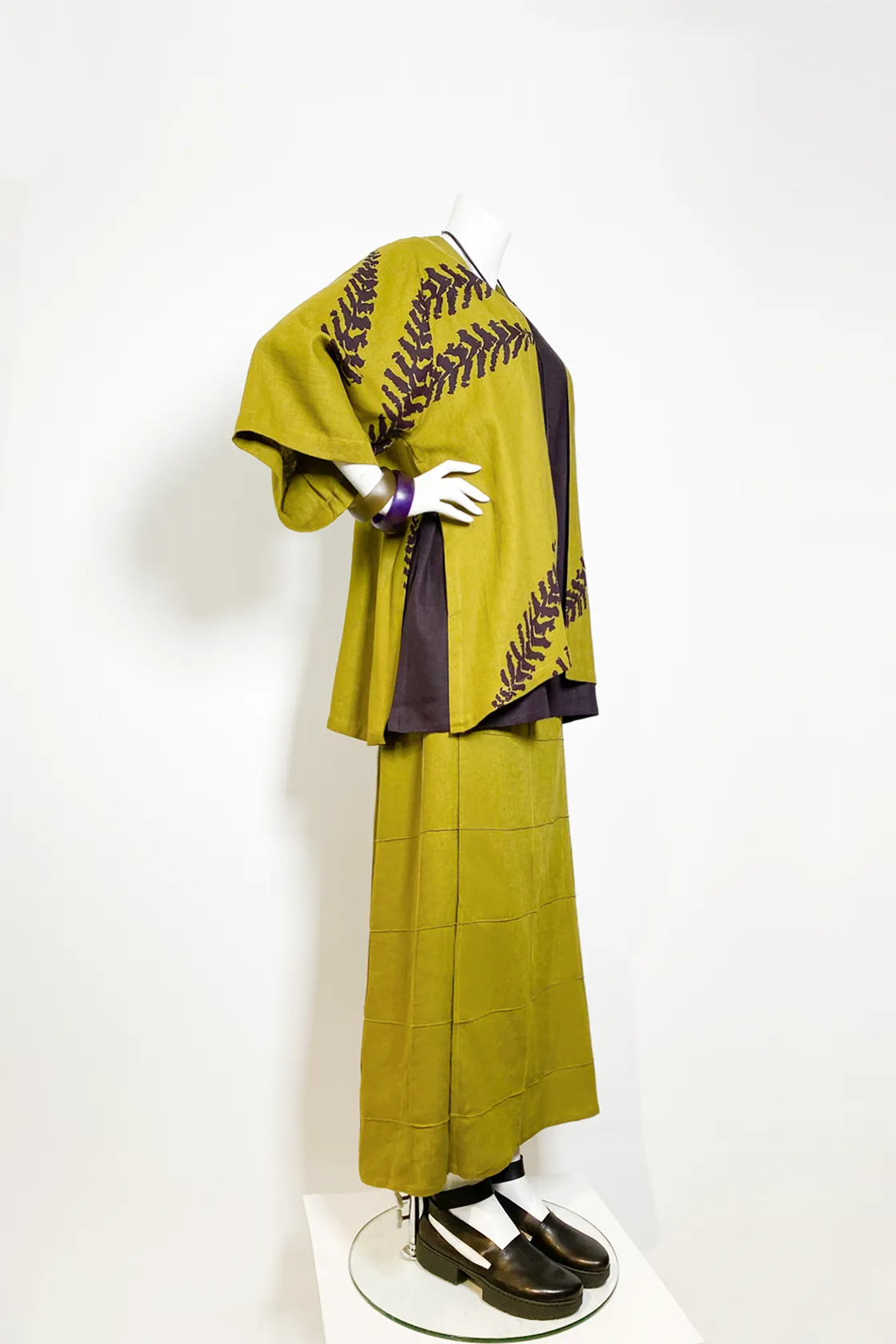 Short Kimono Jacket in Chartreuse Print Roma