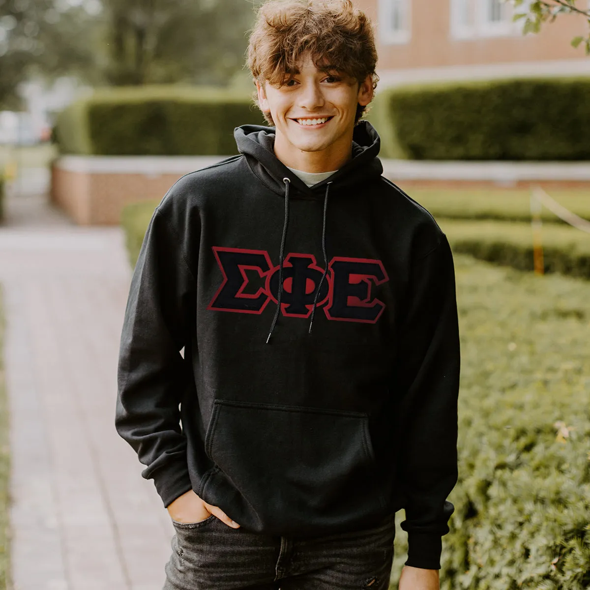 SigEp Black Hoodie with Sewn On Greek Letters