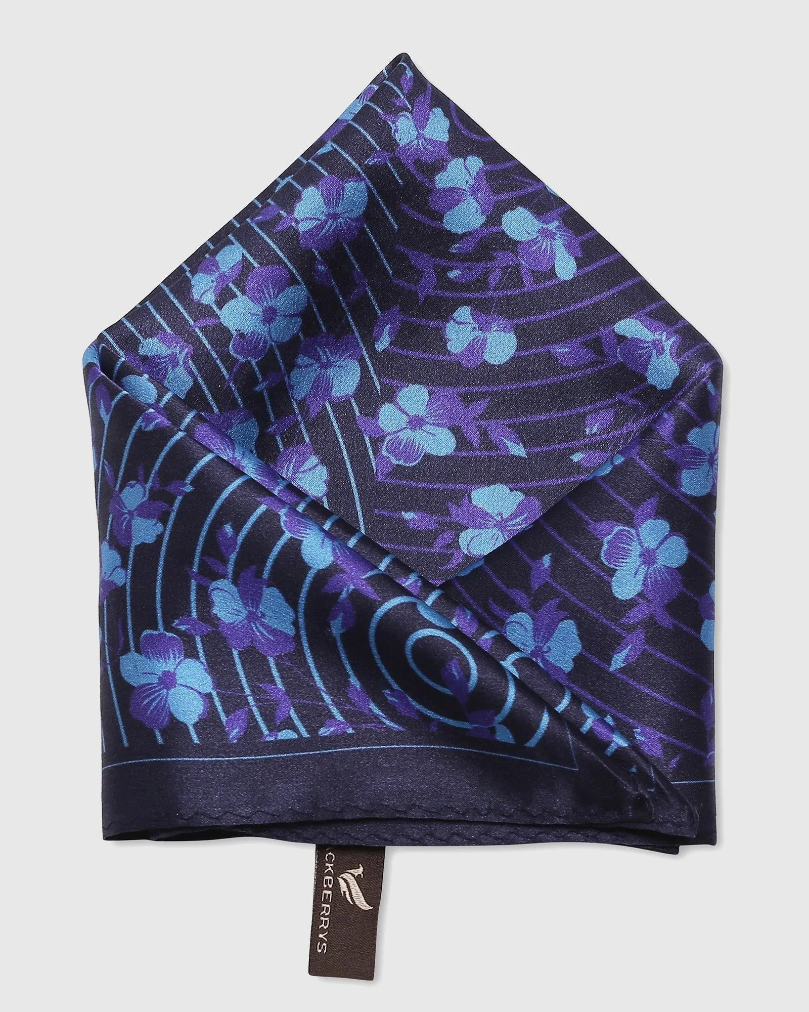 Silk Deep Navy Printed Pocket Square - Saleja