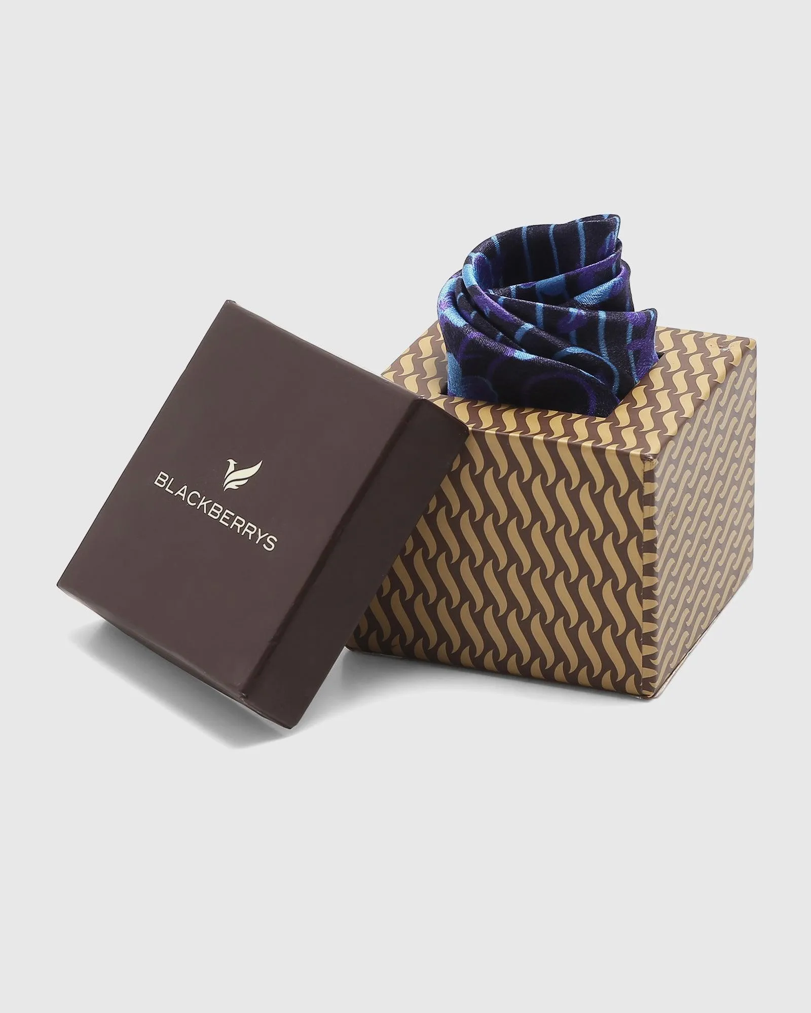 Silk Deep Navy Printed Pocket Square - Saleja