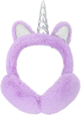 Simplicity Boy's Soft Plush Unicorn Foldable Winter Ear Muffs, Light Purple