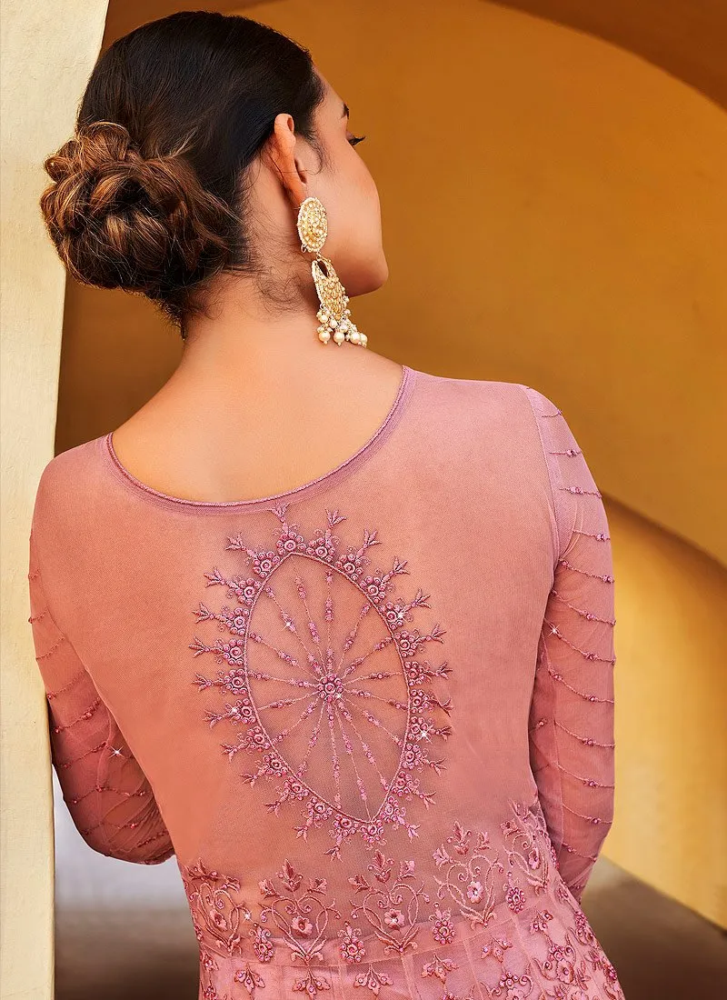 Slit Style Barbie Pink Net Lehenga/Pant Style Anarkali Suit