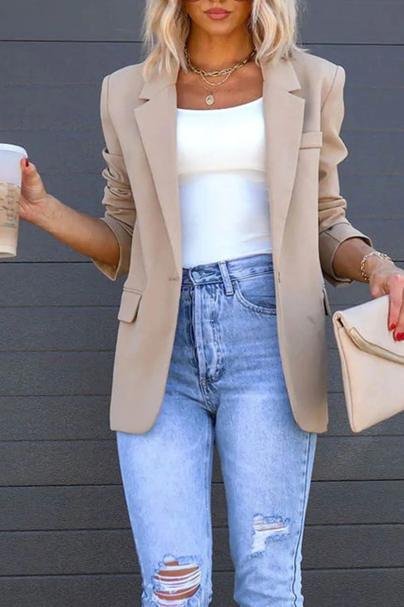 Solid Back Slit Mid-length Blazer